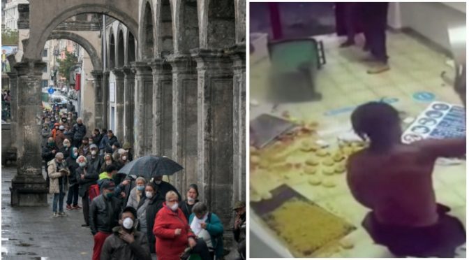 Mailand: Tausende Italiener stellen sich im Regen um Brot an – Immigranten werfen es weg (Video)