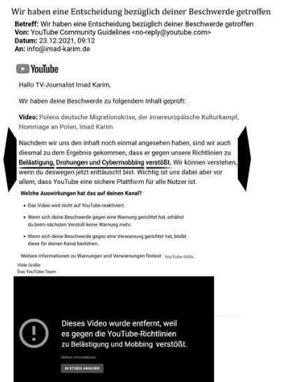 YouTube sperrt I. Karims Video
